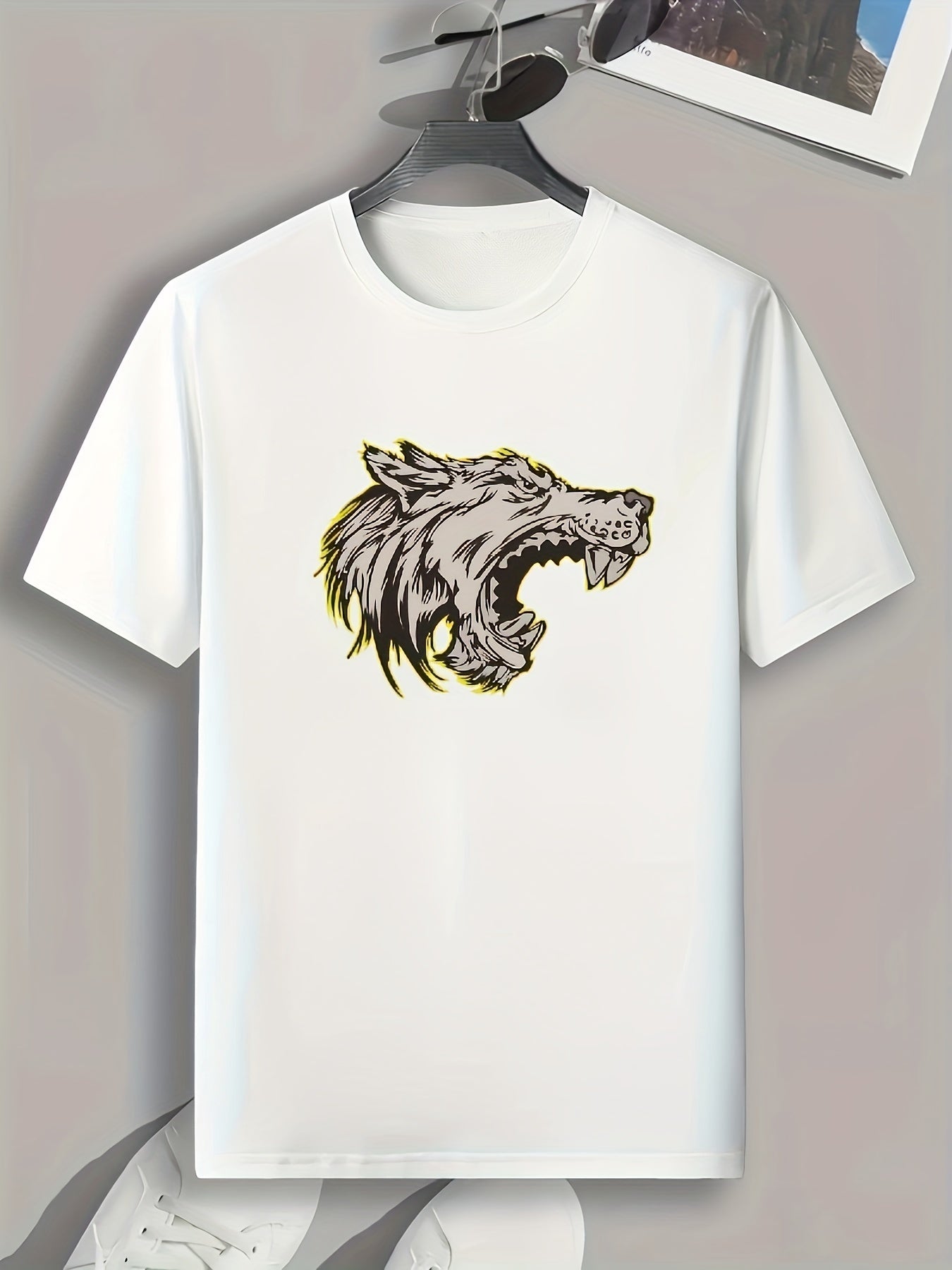 Wolf Pattern Print Men's Sports T-shirt | Outdoor Fitness Wear