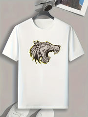 Wolf Pattern Print Men's Sports T-shirt | Outdoor Fitness Wear
