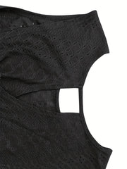 Eyelet Criss Cross Tank Top Casual Sleeveless Asymmetrical Tank Top