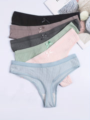 6 Pack Plus Size Ribbed Solid Thongs Women's Plus Medium Stretch Thongs