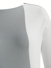 Colorblock Batwing Sleeve Sweater Plus Size Long Sleeve Round Neck Sweater