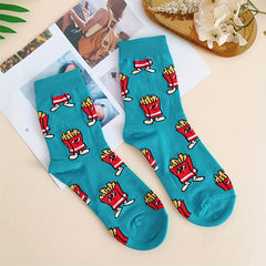 5 Pairs Cartoon Food Print Socks Women's Stockings