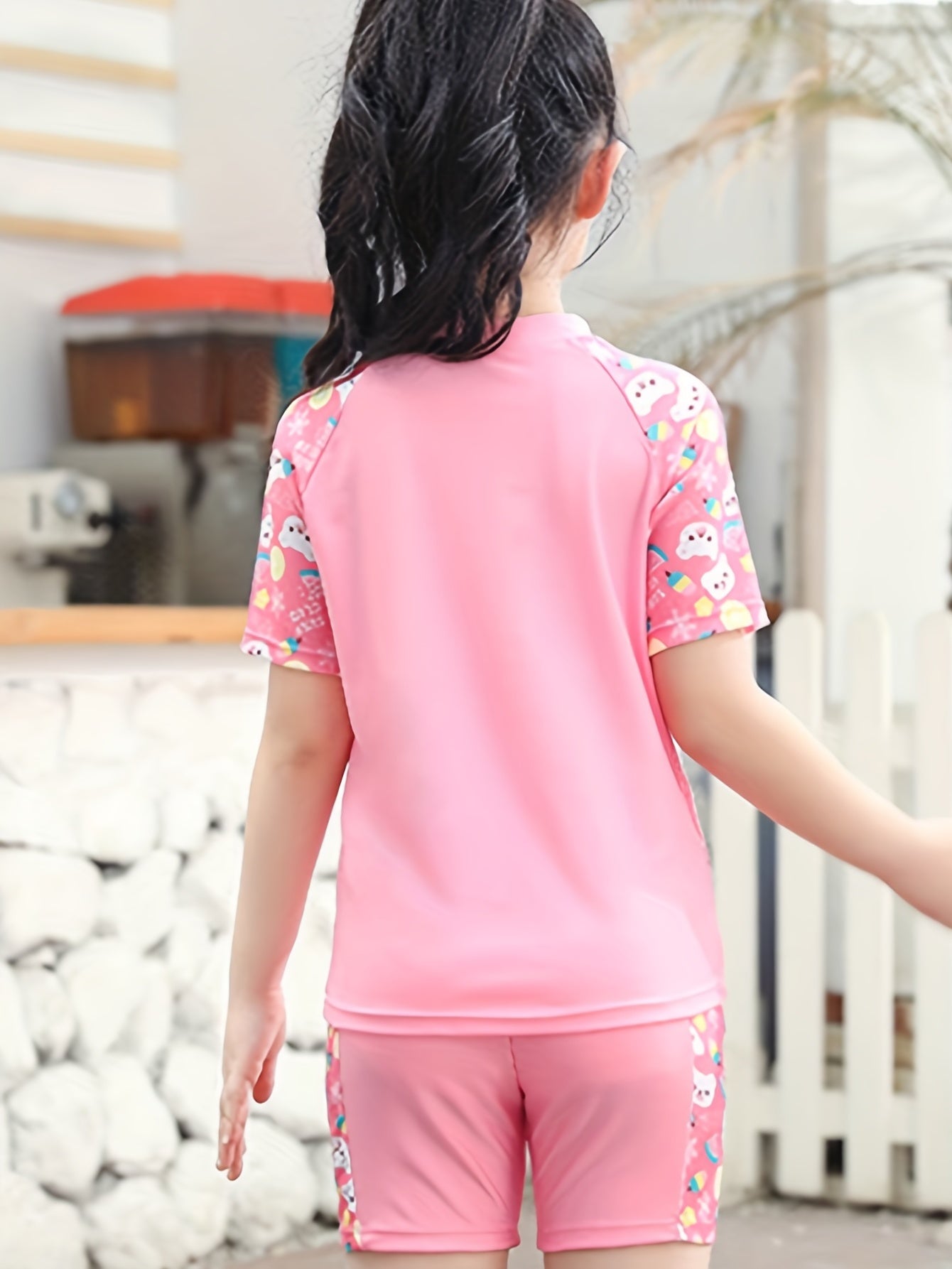 Toddler Girls Bikini Tankini Swimsuit Raglan Sleeve Top & Shorts Set