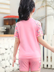 Toddler Girls Bikini Tankini Swimsuit Raglan Sleeve Top & Shorts Set