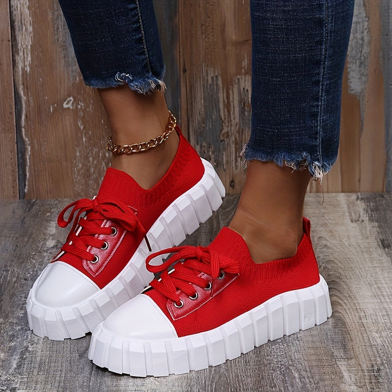 Women's Breathable Platform Sneakers Comfortable Low Top Shoes
