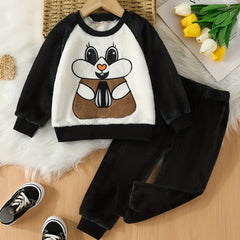 Girls Bunny Rabbit Fleece Pajamas Set Long Sleeve Top Matching Pants