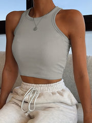 Y2K Solid Crop Tank Top Summer Sleeveless Crew Neck