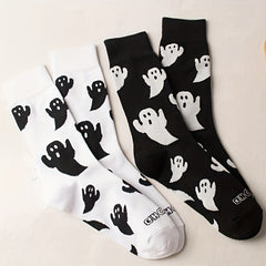 Cartoon Ghost Print Socks Halloween Mid Tube Women's Stockings