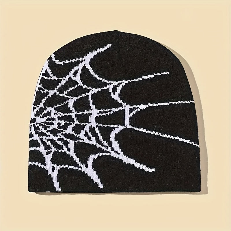 Gothic Spider Web Pattern Knitted Hat Halloween Windproof Beanie