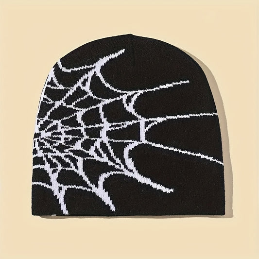 Gothic Spider Web Pattern Knitted Hat Halloween Windproof Beanie