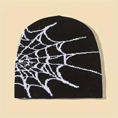 Gothic Spider Web Pattern Knitted Hat Halloween Windproof Beanie