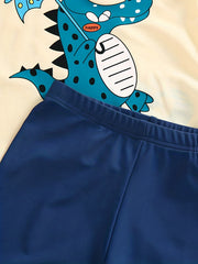 Boys Swimsuit 3pcs Crocodile Print Short Sleeve T shirt & Swim Trunks