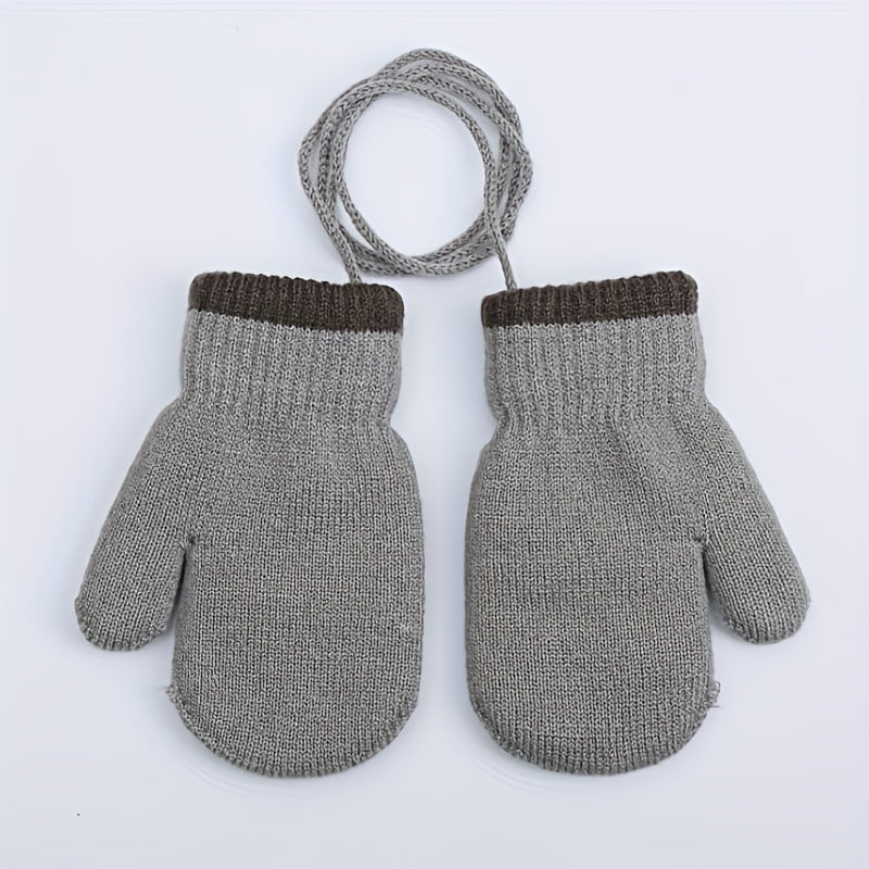 Kids Winter Knitted Gloves With Strings