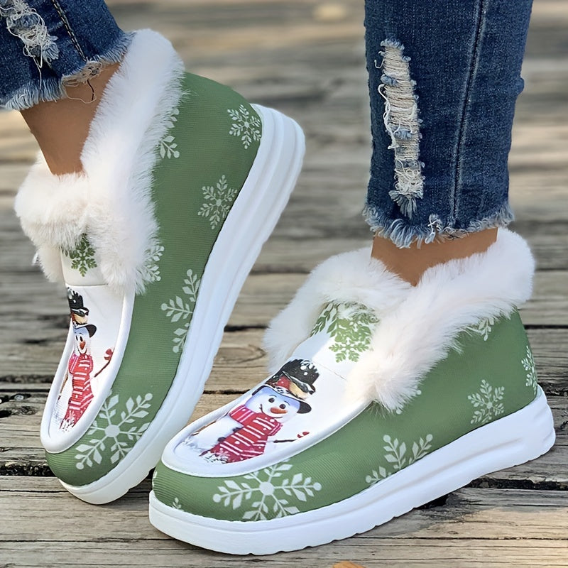 Christmas Snowflake Snowman Plush Furry Boat Shoes