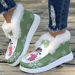 Christmas Snowflake Snowman Plush Furry Boat Shoes