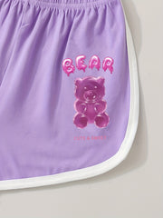 Girls Crystal Bear Graphic Sports Track Pants