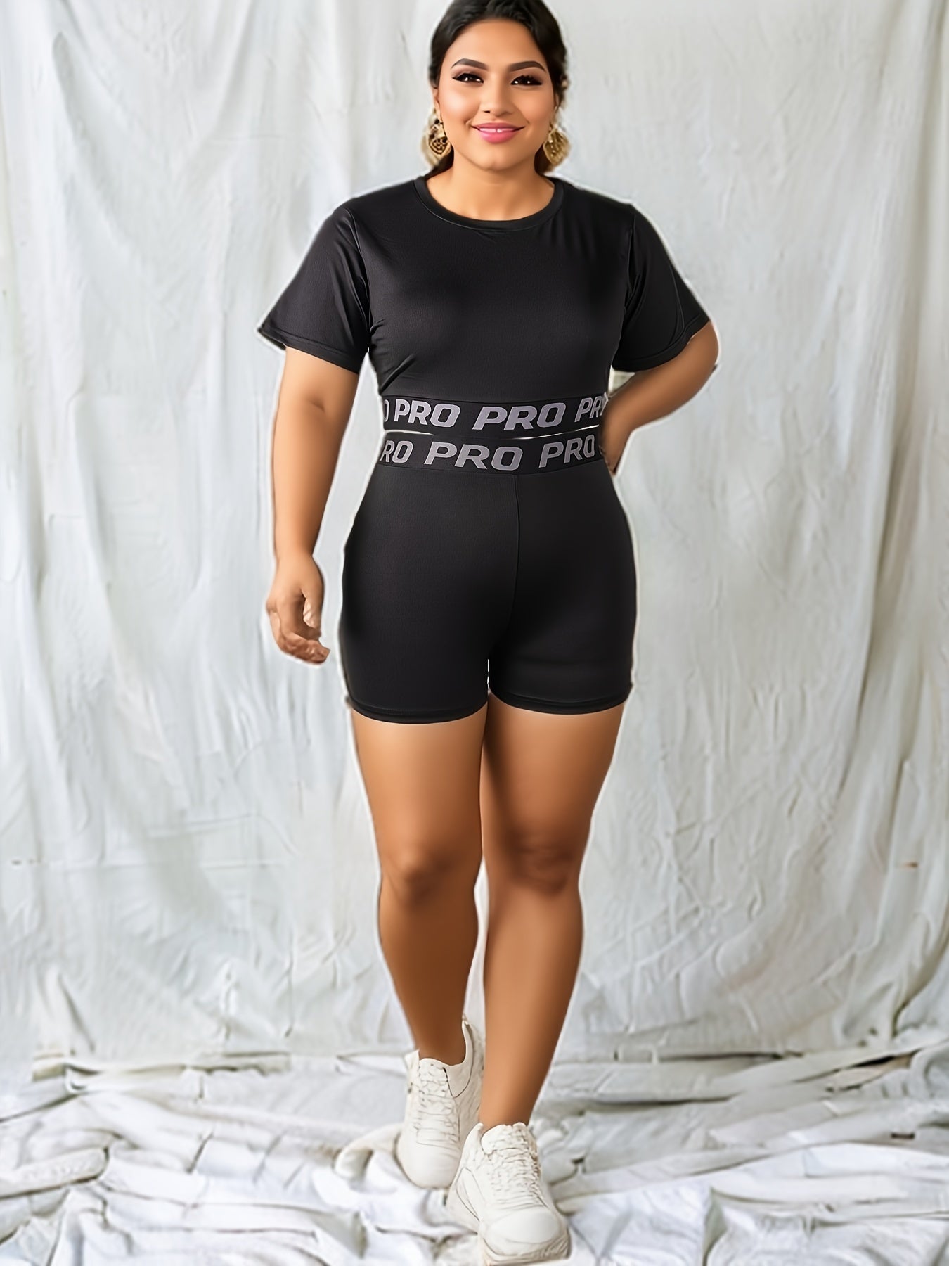 Letter Tape Crop Top & Shorts Sports Set