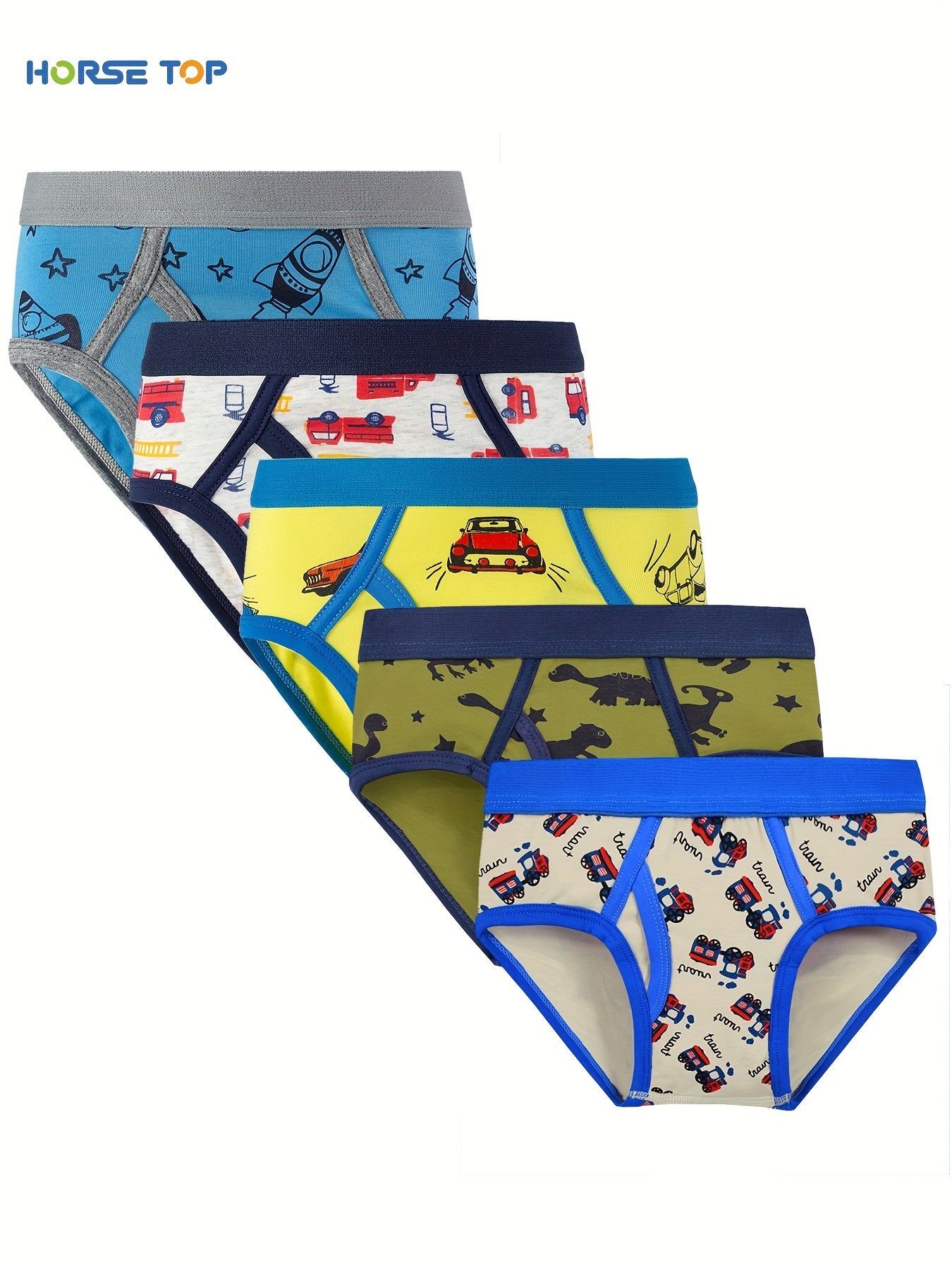 5pcs Boys Car Dinosaur Rocket Briefs Underwear Cozy Comfortable