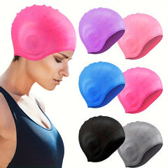 Silicone Long Hair Swim Cap Unisex Ear Protection Waterproof Stretchy Cap