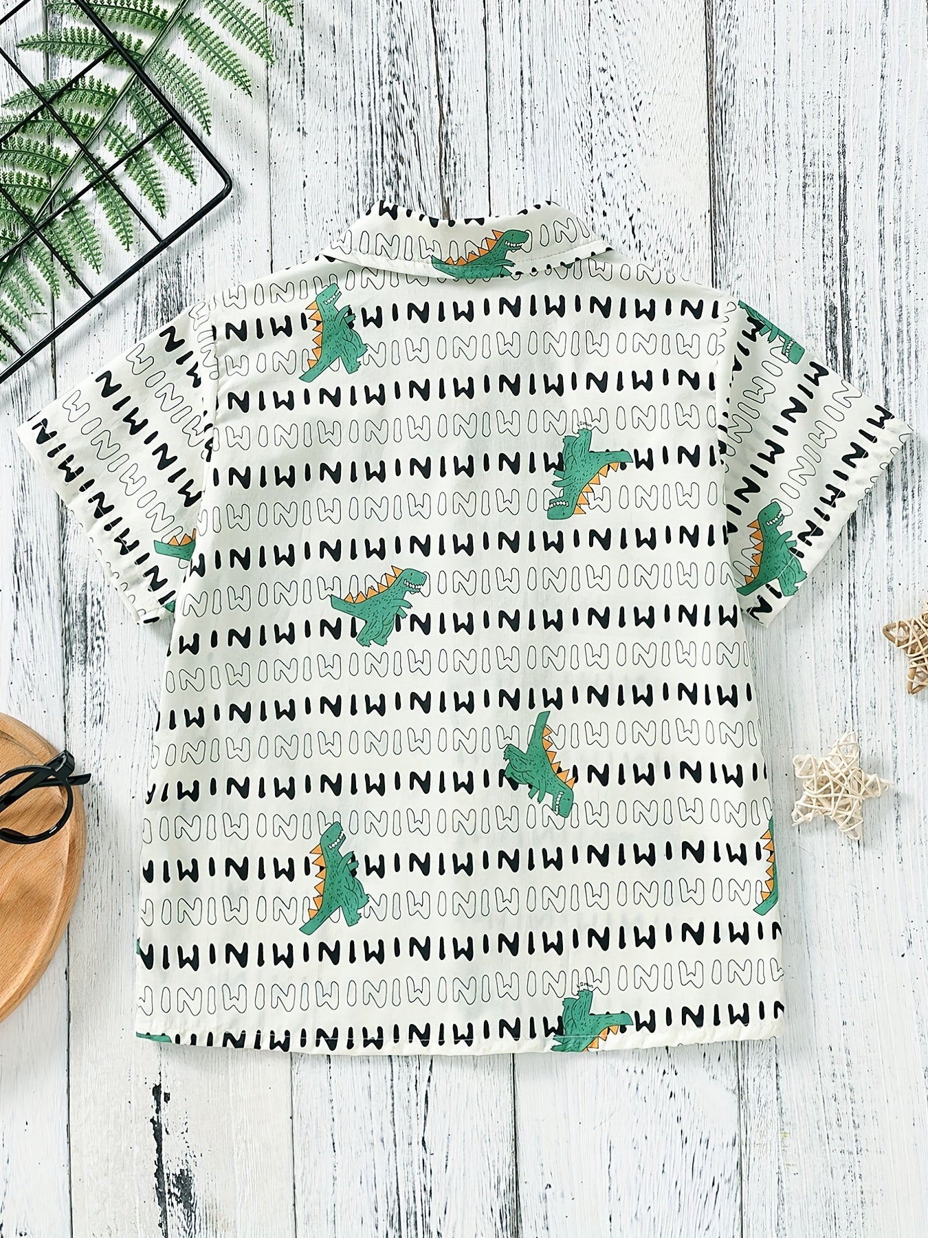 Boys Letter Dinosaur Print Shirt Kids Summer Clothes