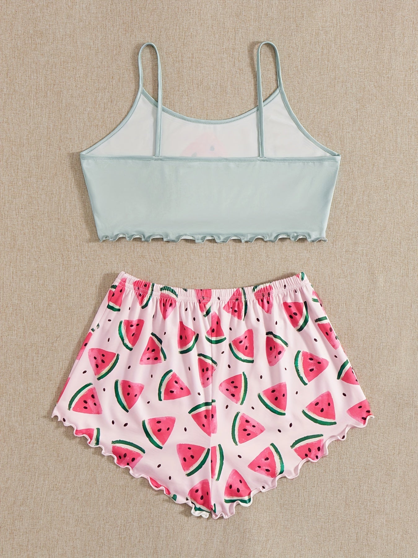 Watermelon Print Pajama Set Cami Top & Shorts Women's Sleepwear