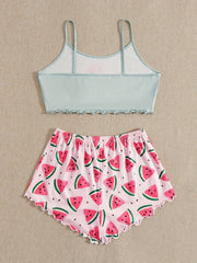 Watermelon Print Pajama Set Cami Top & Shorts Women's Sleepwear