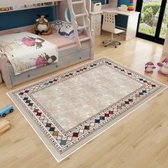 Vintage Washable Area Rug Gem Bordered Print Floor Cover Large Carpet