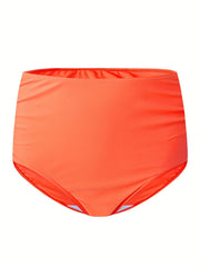Orange High Stretch Bikini Bottom Ruched Sexy Style High Cut Beachwear Bottom
