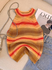 Striped Print Halter Top Sleeveless Summer Top Women's Clothing