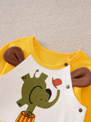 Baby Elephant Cartoon Graphic Long Sleeve Romper Jumpsuit