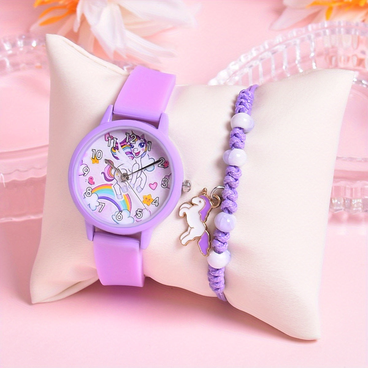 Girls' Cartoon Pony Watch Set 2pcs