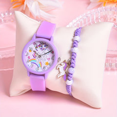 Girls' Cartoon Pony Watch Set 2pcs