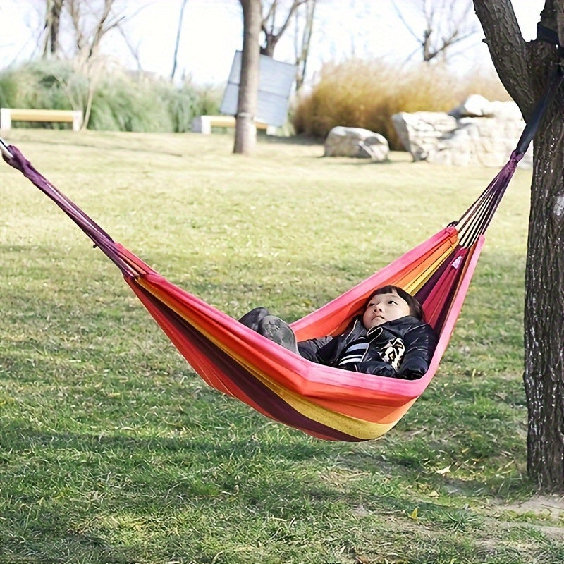 Portable Canvas Hammock with Wooden Rod for Camping