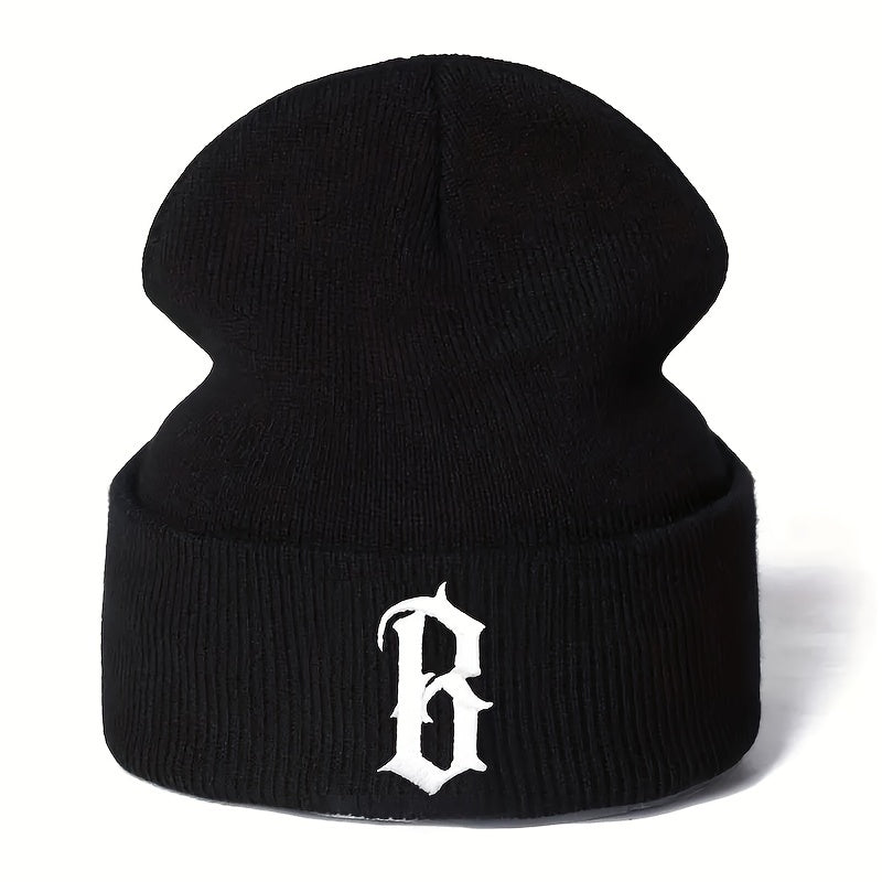 B Embroidered Knitted Hat Woolen Warm Outdoor Ear Protection Hat