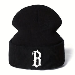 B Embroidered Knitted Hat Woolen Warm Outdoor Ear Protection Hat