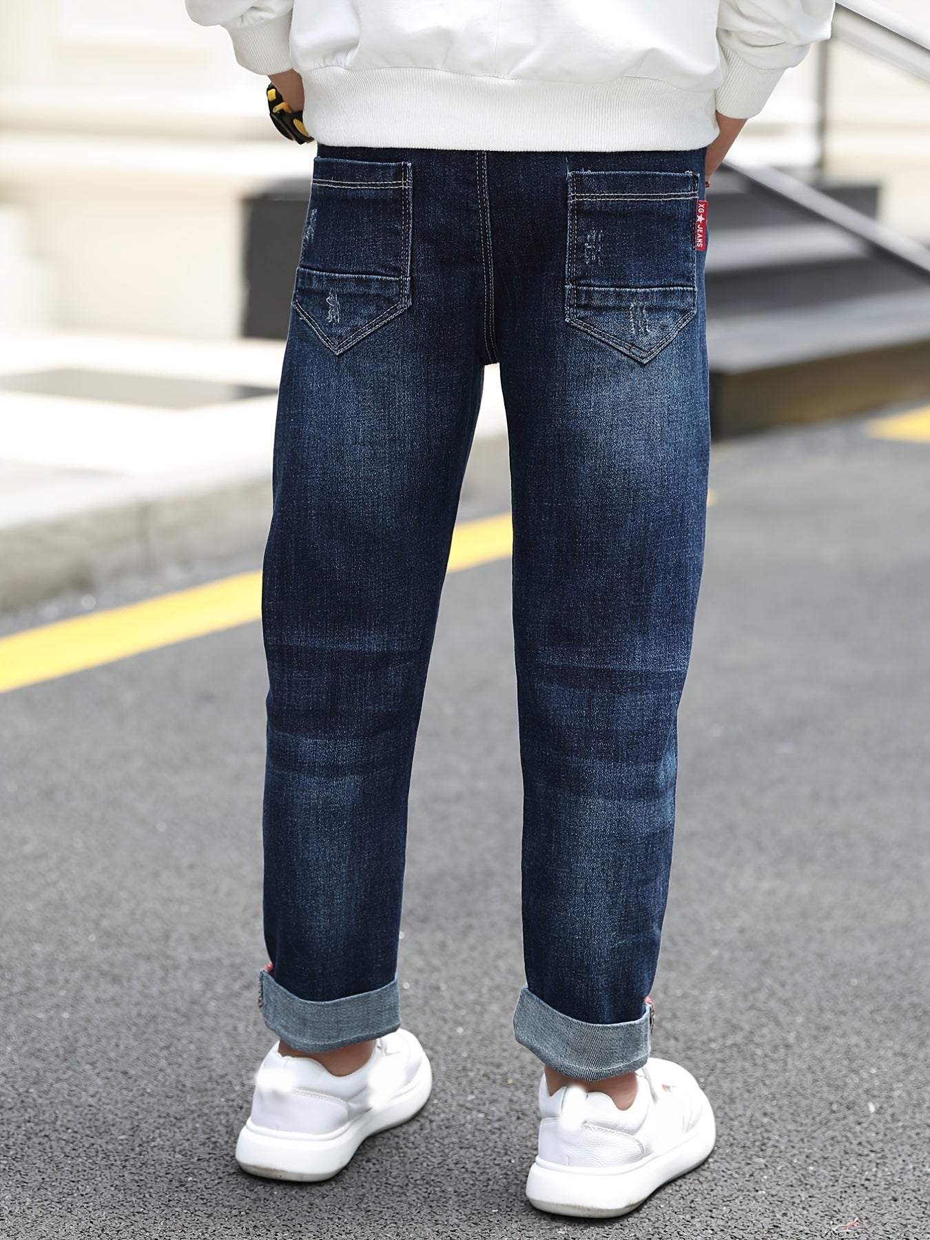 Boys Casual Letter Print Denim Long Pants With Pocket