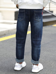 Boys Casual Letter Print Denim Long Pants With Pocket