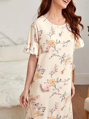 Floral Ruffle Nightdress Short Sleeve Sleep Dress Women's Sleepwear