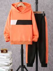 Boy's 2pcs Hoodie & Pants Set Clash Hooded Top Casual Outfits