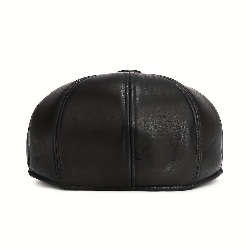 Winter Windproof PU Leather Beret Ear Warmer for Outdoor Cycling Hiking