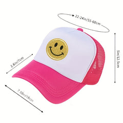 Smiling Face Print Baseball Cap Mesh Trucker Hat for Men Women