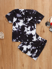 2pcs Boys Tie Dye Hooded Set Short Sleeve