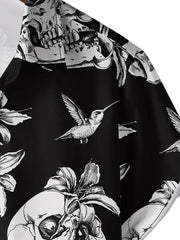 Men's Flower & Skull Print Hawaiian Shirt