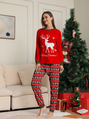 Christmas Elk Print Pajama Set Long Sleeve Crew Neck Top & Pants