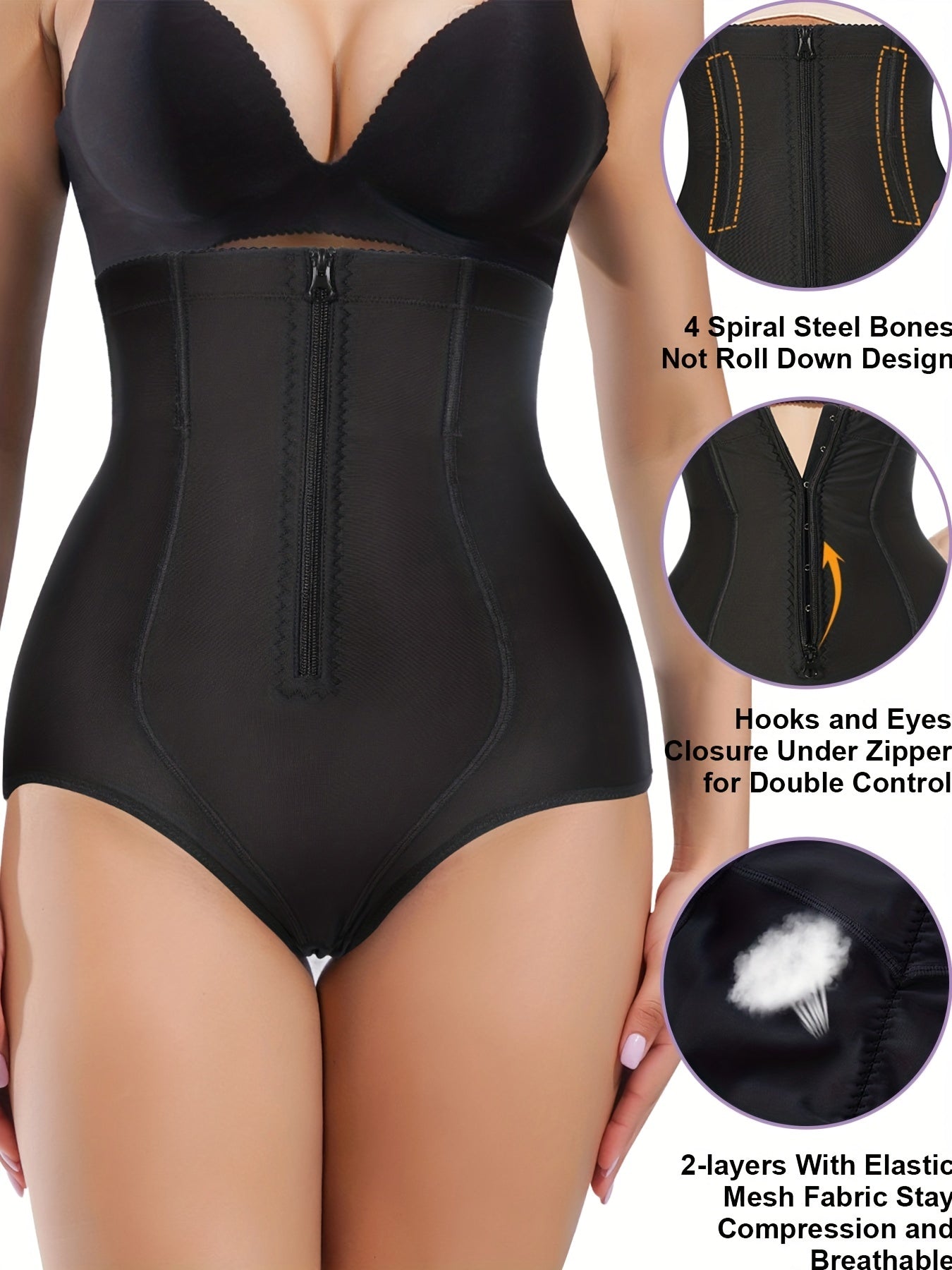 Zipper Shaping Panties Tummy Control Compression Panties Lift & Shape Buttocks
