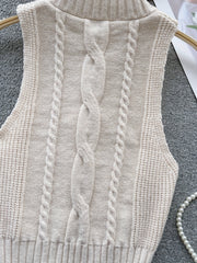 Solid Color Tie Front Vest Sleeveless Crew Neck