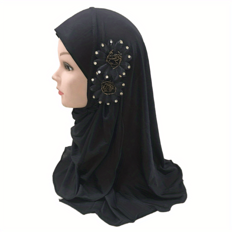 Eid Hat Arab Two Flowers Cover Muslim Headscarf for Little Girls