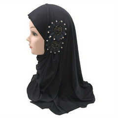 Eid Hat Arab Two Flowers Cover Muslim Headscarf for Little Girls