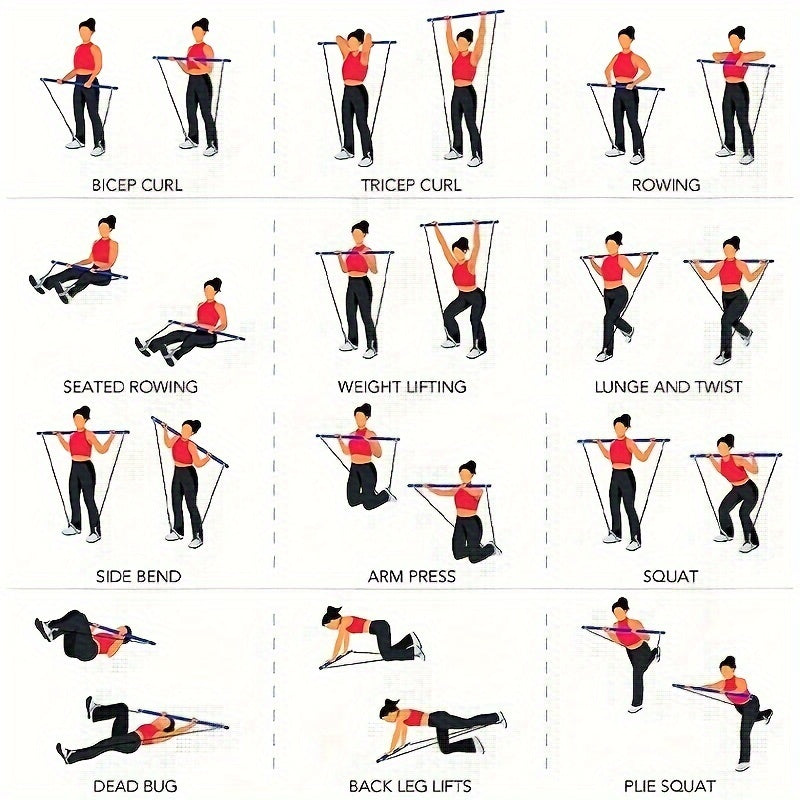 Pilates Exercise Sticks & Yoga Bands for Women Gym & Home Workouts