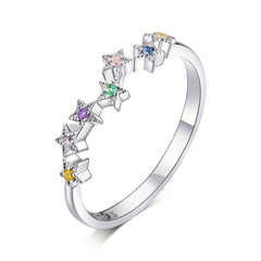 925 Silver Starry Ring with Colorful Zircon, Platinum Plated